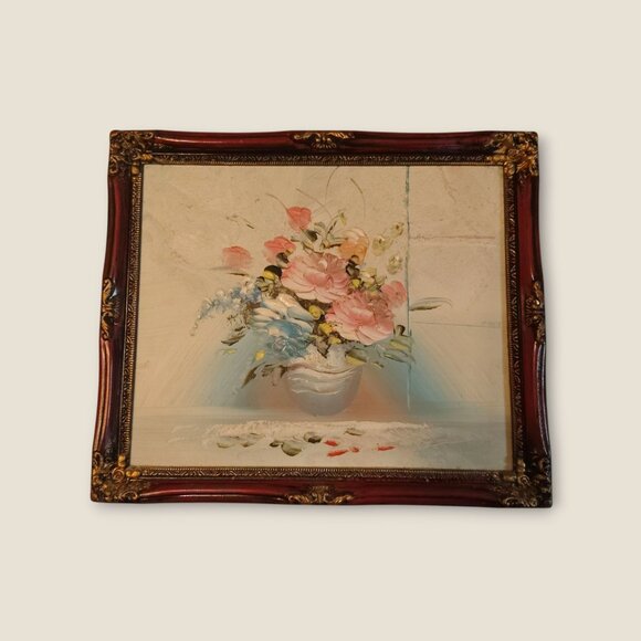 Vintage Floral Oil Paintings Set Of 3 With Ornate Frames - Picture 5 of 6